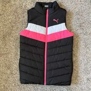 Puma Puffer Vest Girls Size Medium 10/12 Black/Pink/White